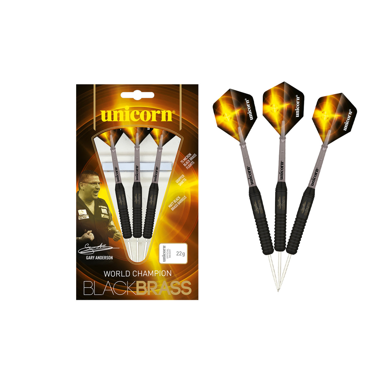 Unicorn Gary Anderson Black Brass Darts 22 G