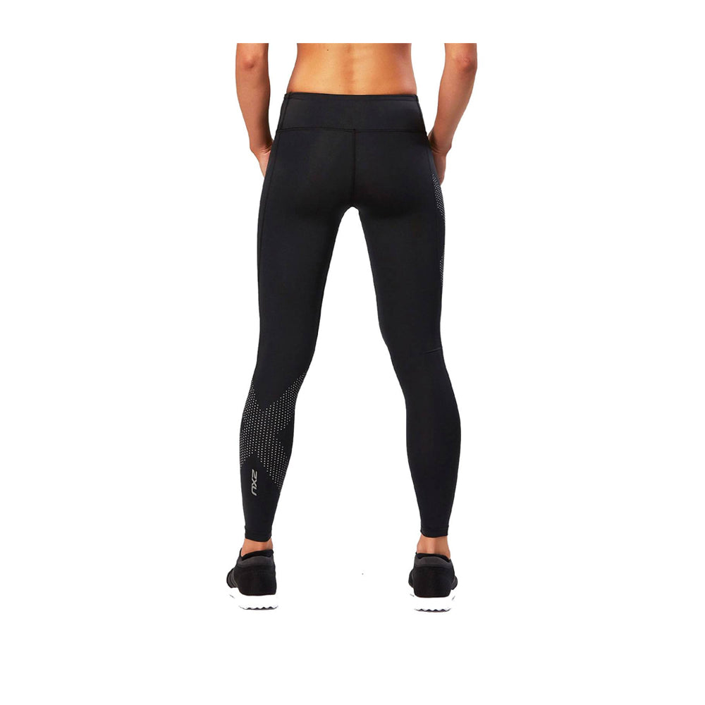 2XU Women Mid-Rise Compression Tight-Black/Dotted Reflective Logo